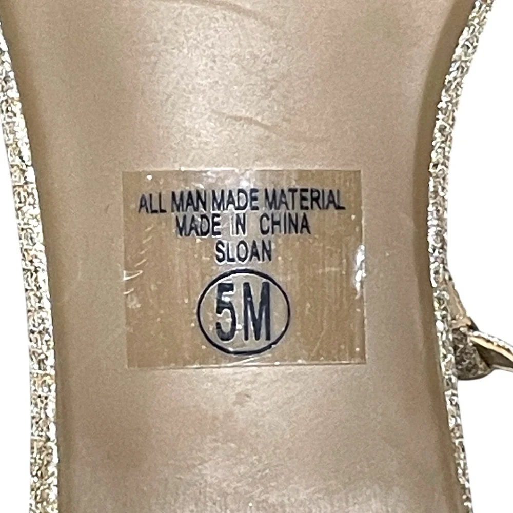 Soda Girls 5M Sloan Rhinestone Dress Heels Open Toe Adjustable Buckle Strap Gold